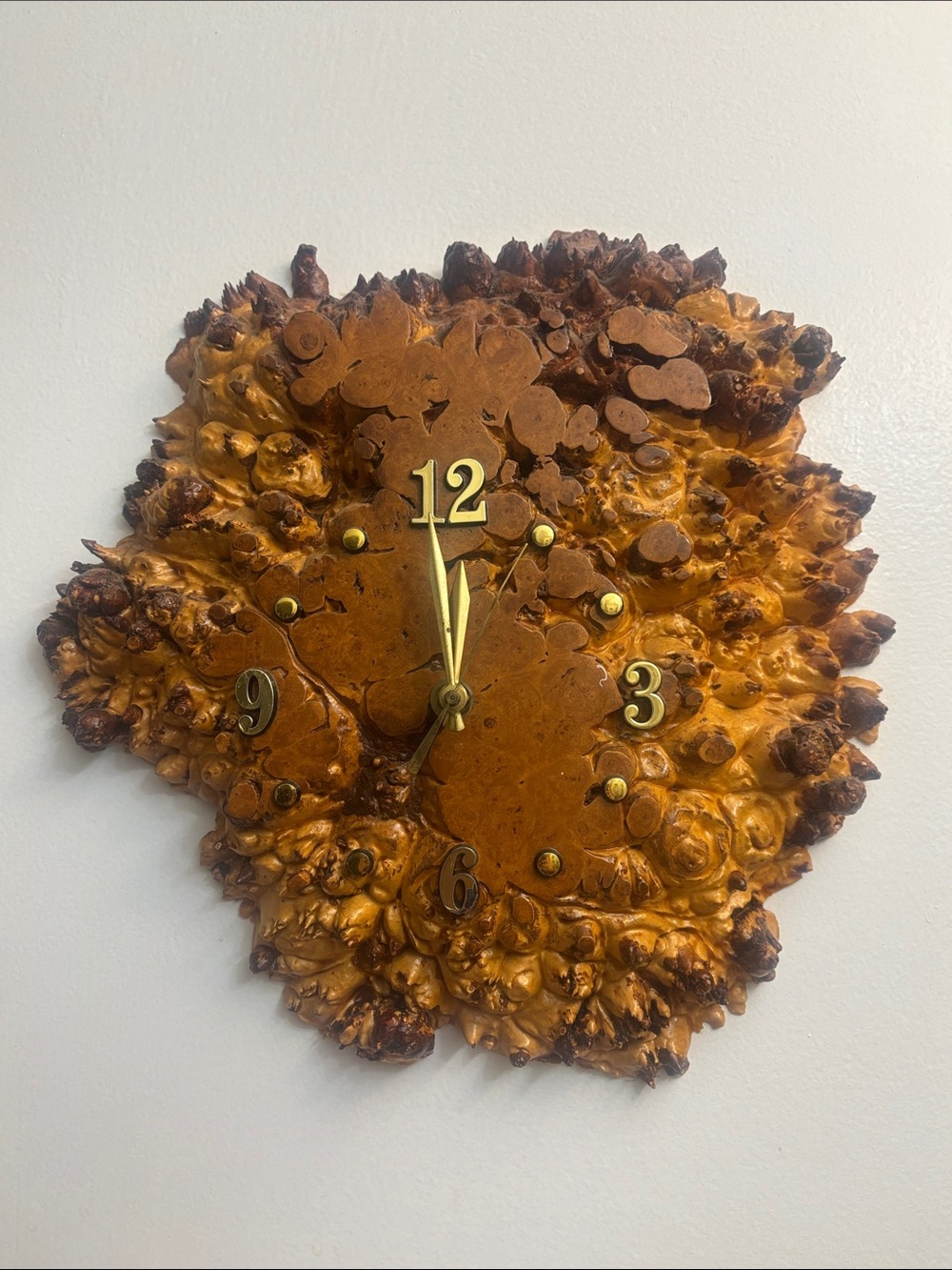 Rustic Burl Wood Wall Clock - Golden Brown